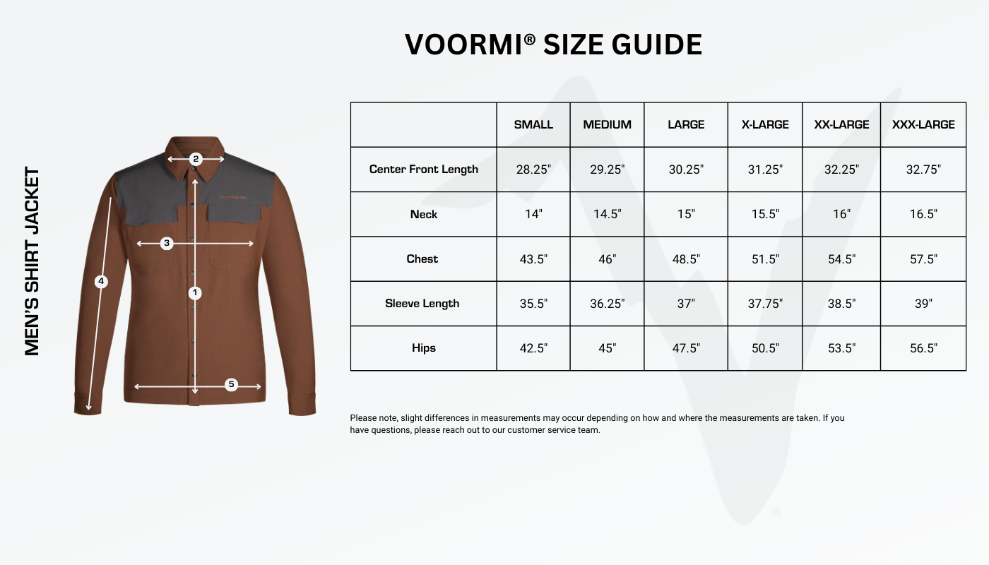 Men's Shirt Jacket Size Guide Diagram
