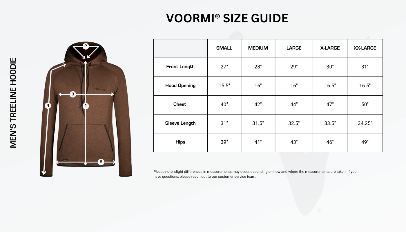 Size Guide. Men's Treeline Size Guide Diagram