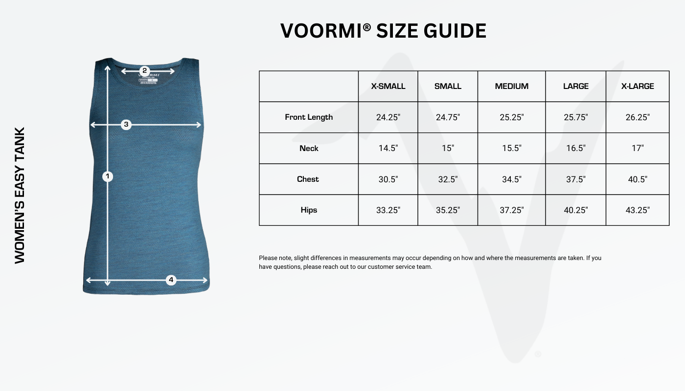 Women's Easy Tank Size Guide Diagram